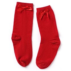 Pine Kids Cotton Knit Mid Calf Length Socks With Bow Applique Pack of 5 - Light Grey, Black, White, Pink & Red
