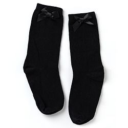 Pine Kids Cotton Knit Mid Calf Length Socks With Bow Applique Pack of 5 - Light Grey, Black, White, Pink & Red