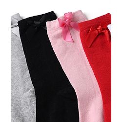 Pine Kids Cotton Knit Mid Calf Length Socks With Bow Applique Pack of 5 - Light Grey, Black, White, Pink & Red