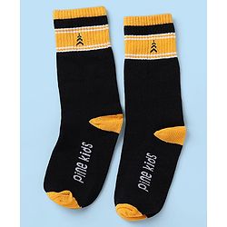 Pine Kids Cotton Nylon Spandex Mid-Calf Length Socks with Stripes & Pine Kids Text Design Pack of 3 - Black White Navy Blue