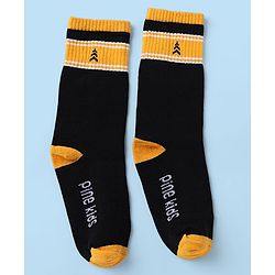 Pine Kids Cotton Nylon Spandex Mid-Calf Length Socks with Stripes & Pine Kids Text Design Pack of 3 - Black White Navy Blue