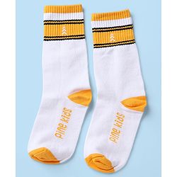 Pine Kids Cotton Nylon Spandex Mid-Calf Length Socks with Stripes & Pine Kids Text Design Pack of 3 - Black White Navy Blue