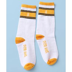 Pine Kids Cotton Nylon Spandex Mid-Calf Length Socks with Stripes & Pine Kids Text Design Pack of 3 - Black White Navy Blue