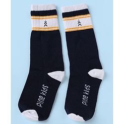 Pine Kids Cotton Nylon Spandex Mid-Calf Length Socks with Stripes & Pine Kids Text Design Pack of 3 - Black White Navy Blue
