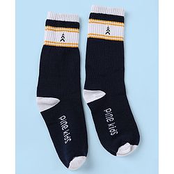 Pine Kids Cotton Nylon Spandex Mid-Calf Length Socks with Stripes & Pine Kids Text Design Pack of 3 - Black White Navy Blue