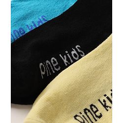 Pine Kids Cotton Knit Regular Length Socks With Logo Design Set of 3 - Blue, Black & Cream