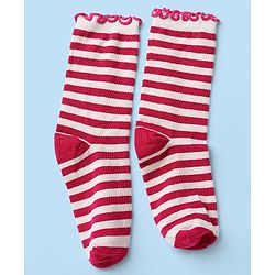 Pine Kids Cotton Nylon Spandex Mid-Calf Length Striped Socks with Heart & Pine Kids Text Design Pack of 3 - Violet Red White