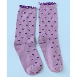 Pine Kids Cotton Nylon Spandex Mid-Calf Length Striped Socks with Heart & Pine Kids Text Design Pack of 3 - Violet Red White