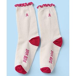 Pine Kids Cotton Nylon Spandex Mid-Calf Length Striped Socks with Heart & Pine Kids Text Design Pack of 3 - Violet Red White