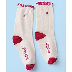 Pine Kids Cotton Nylon Spandex Mid-Calf Length Striped Socks with Heart & Pine Kids Text Design Pack of 3 - Violet Red White