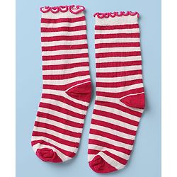 Pine Kids Cotton Nylon Spandex Mid-Calf Length Striped Socks with Heart & Pine Kids Text Design Pack of 3 - Violet Red White