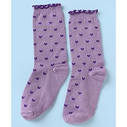 Pine Kids Cotton Nylon Spandex Mid-Calf Length Striped Socks with Heart & Pine Kids Text Design Pack of 3 - Violet Red White