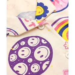 Pine Kids Cotton Knit Half Sleeves Co-Ords Shirt & Pyjama Night Suit with Heart Rainbow & Floral Print - Offwhite