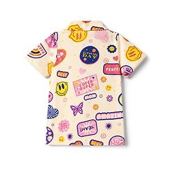 Pine Kids Cotton Knit Half Sleeves Co-Ords Shirt & Pyjama Night Suit with Heart Rainbow & Floral Print - Offwhite