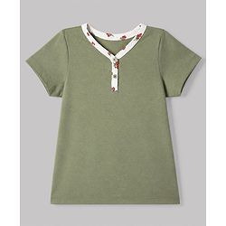 Pine Kids Cotton Knit Half Sleeves T-Shirt & Pyjama Night Suit with Floral Print - Green