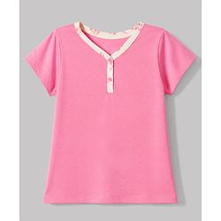 Pine Kids Cotton Knit Half Sleeves T-Shirt & Pyjama Night Suit with Floral Print - Pink