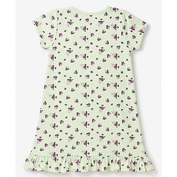 Pine Kids Cotton Knit Half Sleeves Nighty with Floral Print - Limegreen