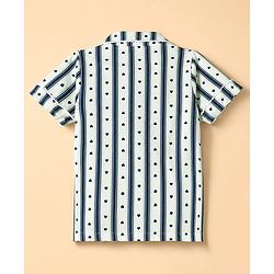 Pine Kids Cotton Knit Half Sleeves Striped Co-Ords Shirt & Pyjama Night Suit with Heart Print - White