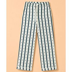 Pine Kids Cotton Knit Half Sleeves Striped Co-Ords Shirt & Pyjama Night Suit with Heart Print - White