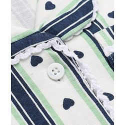 Pine Kids Cotton Knit Half Sleeves Striped Co-Ords Shirt & Pyjama Night Suit with Heart Print - White
