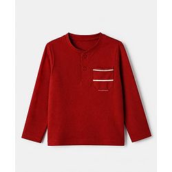 Pine Kids 100% Cotton Single Jersey Knit Full Sleeves T-Shirt & Striped Pyjama Night Suit with Bio Wash - Red