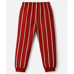 Pine Kids 100% Cotton Single Jersey Knit Full Sleeves T-Shirt & Striped Pyjama Night Suit with Bio Wash - Red