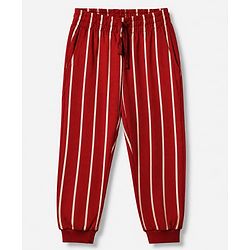 Pine Kids 100% Cotton Single Jersey Knit Full Sleeves T-Shirt & Striped Pyjama Night Suit with Bio Wash - Red