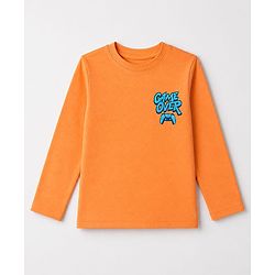 Pine Kids Cotton Knit Half Sleeves T-Shirt & Checks Pyjama Night Suit with Game Over Print - Orange