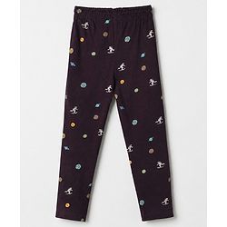 Pine Kids Cotton Knit Half Sleeves Co-Ords T-Shirt & Pyjama Night Suit with Space Theme Print - Plum