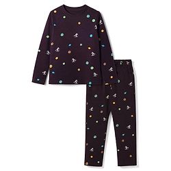 Pine Kids Cotton Knit Half Sleeves Co-Ords T-Shirt & Pyjama Night Suit with Space Theme Print - Plum