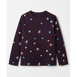 Pine Kids Cotton Knit Half Sleeves Co-Ords T-Shirt & Pyjama Night Suit with Space Theme Print - Plum