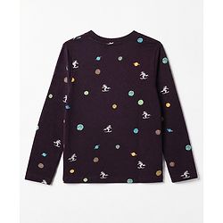 Pine Kids Cotton Knit Half Sleeves Co-Ords T-Shirt & Pyjama Night Suit with Space Theme Print - Plum