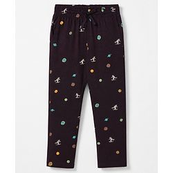 Pine Kids Cotton Knit Half Sleeves Co-Ords T-Shirt & Pyjama Night Suit with Space Theme Print - Plum