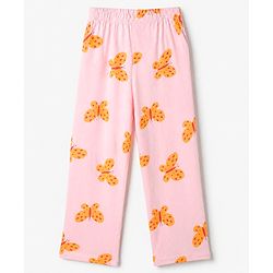 Pine Kids 100% Cotton Knit Full Sleeves Shirt & Pyjama Co-Ords Set With Butterfly Print - Red