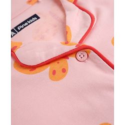 Pine Kids 100% Cotton Knit Full Sleeves Shirt & Pyjama Co-Ords Set With Butterfly Print - Red