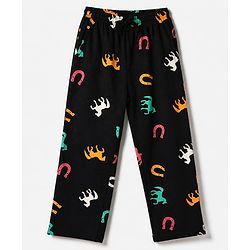 Pine Kids 100% Cotton Bio Washed Single Jersery 180 GSM Knit Full Sleeves Co-ord T-Shirt & Pajama Night Suit with Horseshoe & Horse Print - Black