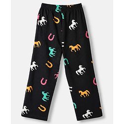 Pine Kids 100% Cotton Bio Washed Single Jersery 180 GSM Knit Full Sleeves Co-ord T-Shirt & Pajama Night Suit with Horseshoe & Horse Print - Black