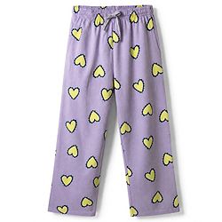 Pine Kids 100% Cotton Bio Washed Single Jersery 180 Gsm Knit Co-ord Top & Pajama Night Suit with Hearts Print - Lilac