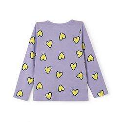 Pine Kids 100% Cotton Bio Washed Single Jersery 180 Gsm Knit Co-ord Top & Pajama Night Suit with Hearts Print - Lilac