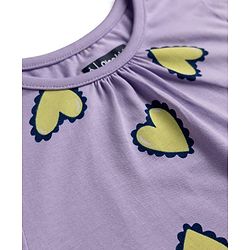 Pine Kids 100% Cotton Bio Washed Single Jersery 180 Gsm Knit Co-ord Top & Pajama Night Suit with Hearts Print - Lilac
