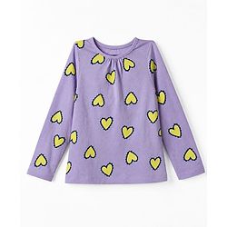 Pine Kids 100% Cotton Bio Washed Single Jersery 180 Gsm Knit Co-ord Top & Pajama Night Suit with Hearts Print - Lilac