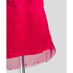Pine Kids Mesh Woven Half Puffed Sleeves Party Dress With Pearl Embellishment - Dark Pink