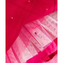 Pine Kids Mesh Woven Half Puffed Sleeves Party Dress With Pearl Embellishment - Dark Pink