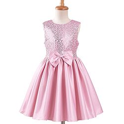 Pine Kids Satin Woven Sleeveless Party Dress With Sequin Detailing & Bow Applique - Pink