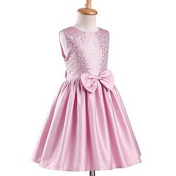 Pine Kids Satin Woven Sleeveless Party Dress With Sequin Detailing & Bow Applique - Pink