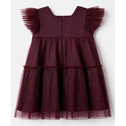 Pine Kids Mesh Woven Sleeveless Embellished Layered Party Dress - Wine