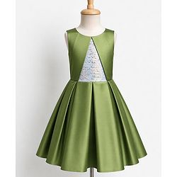 Pine Kids Satin Woven Sleeveless Party Dress With Sequin - Olive Green