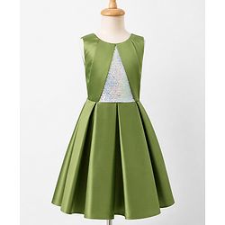 Pine Kids Satin Woven Sleeveless Party Dress With Sequin - Olive Green