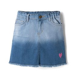 Pine Kids Woven Above Knee Length Denim Skirt With Heart Embroidery - Blue