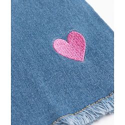 Pine Kids Woven Above Knee Length Denim Skirt With Heart Embroidery - Blue